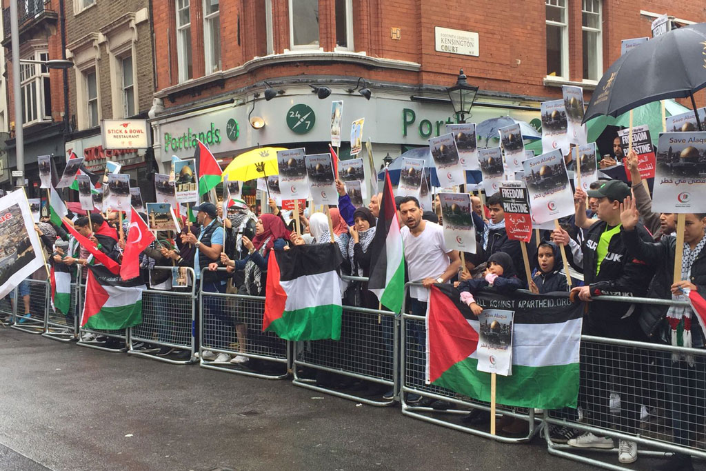 Palestinian Rights Campaigners Close Streets Outside Israeli Embassy In London 